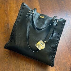 Bcbg PARIS Black Studded Vegan Faux Leather Tote Hobo Bag